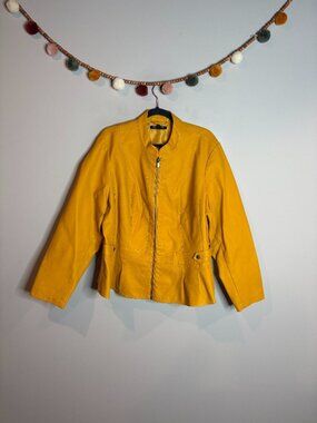 Baccini mustard yellow faux leather jacket